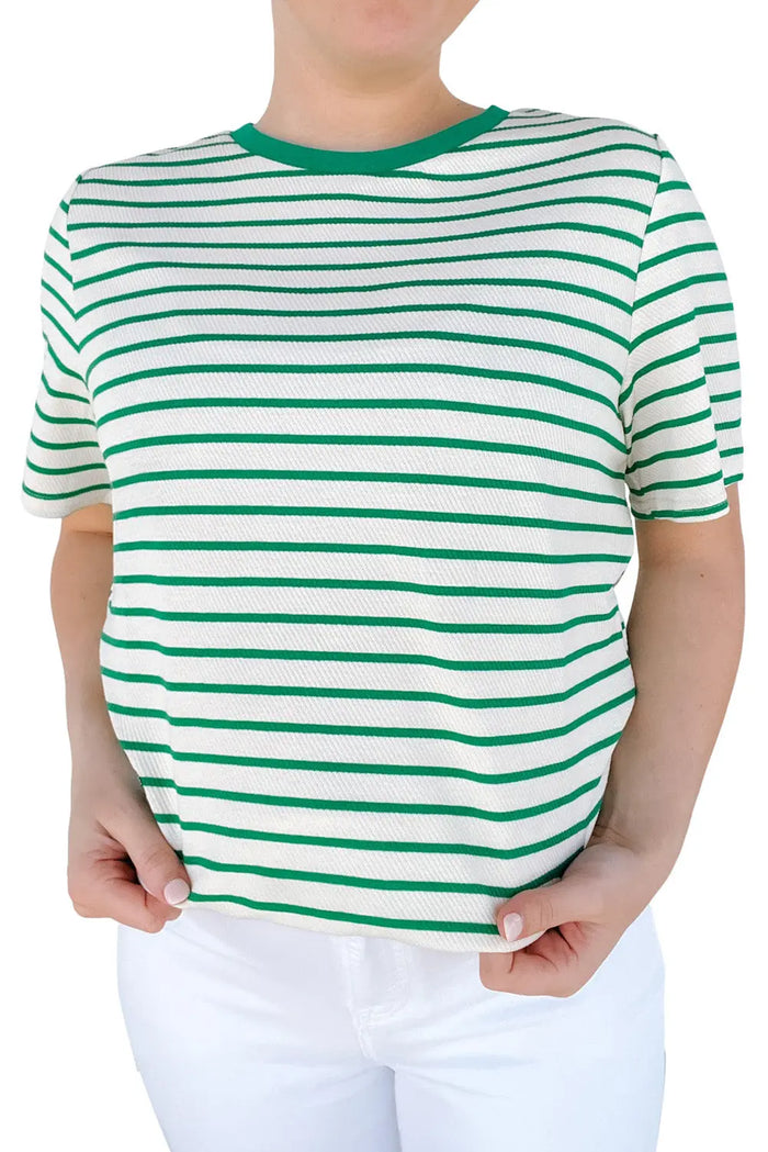 Green Stripe Plus Size St Patricks Day Round Neck T Shirt - Size/Plus Tops/Plus Tops & Tees