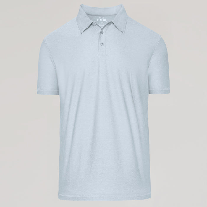 Heather Light Gray Active Polo with short sleeves and a three-button placket.