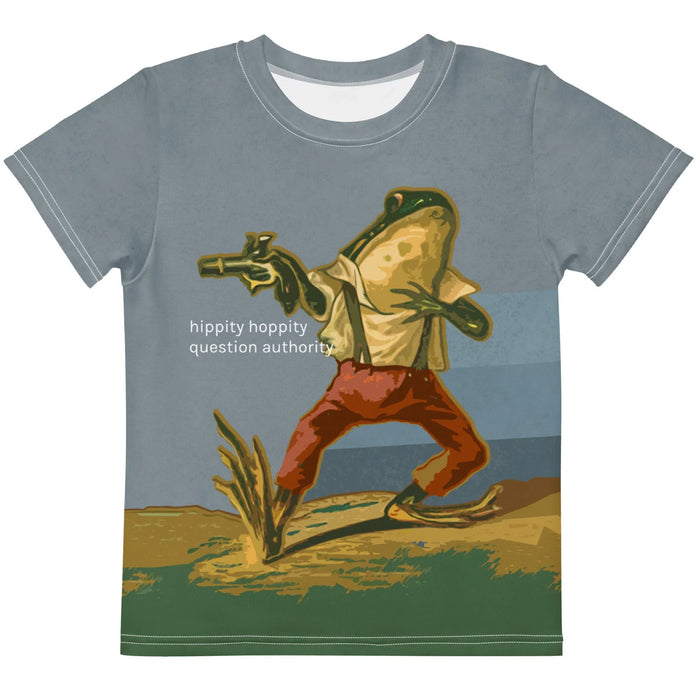 Rendered with a seamless graphic-novel aesthetic, a dynamic anthropomorphic frog brandishes a flintlock pistol while decked out in vintage suspenders and bold terracotta rust trousers. Contact us with accessibility feedback, we'd love to help!
