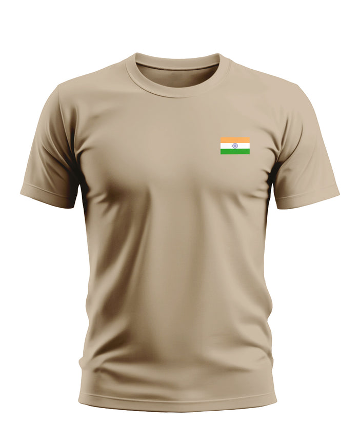 Beige men's t-shirt with Indian flag chest print, short sleeves, crew neck