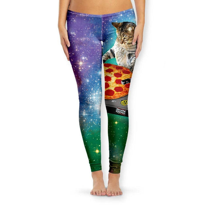 This surreal, internet-culture graphic sets a hyper-realistic brown tabby cat against a starry cosmic gradient fading from Nebula Violet to Cerulean Starburst and Forest Void Green. Contact us with accessibility feedback, we'd love to help!