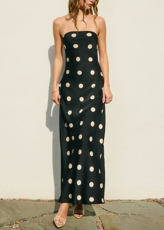Kelsie Strapless Polka Dot Maxi Dress - Black & Cream