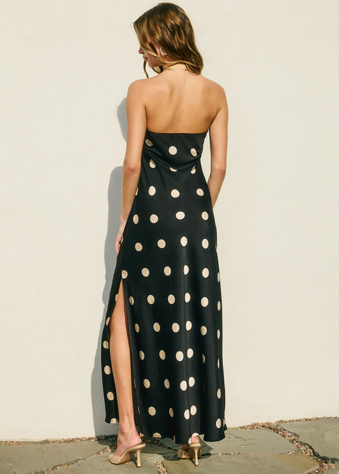 Kelsie Strapless Polka Dot Maxi Dress - Black & Cream