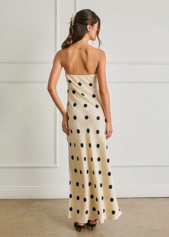 Kelsie Strapless Polka Dot Maxi Dress - Cream & Black