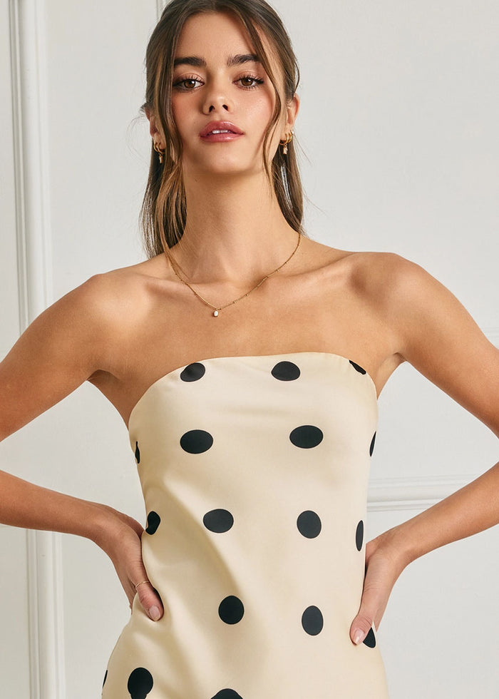 Kelsie Strapless Polka Dot Maxi Dress - Cream & Black