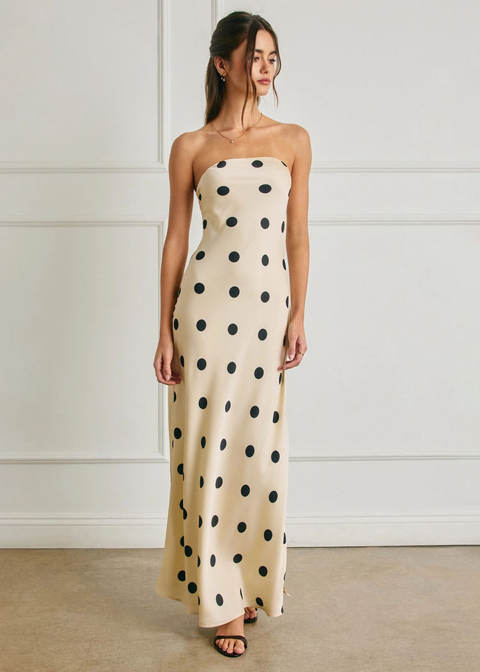 Kelsie Strapless Polka Dot Maxi Dress - Cream & Black