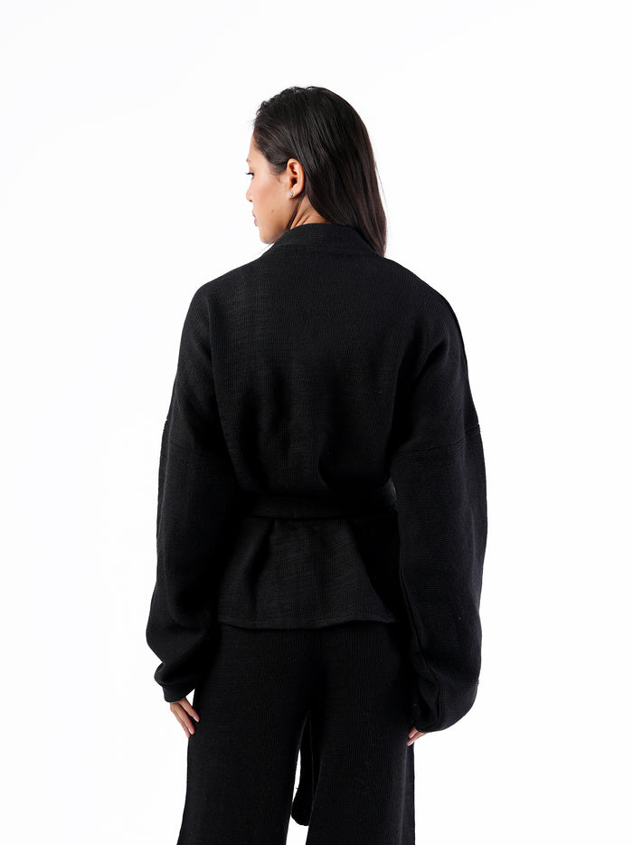 KNIT SHORT WRAP CARDIGAN