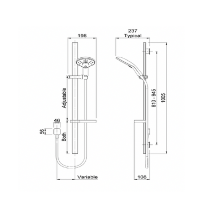 Koha Rail Shower Satinjet MKII White Faceplate