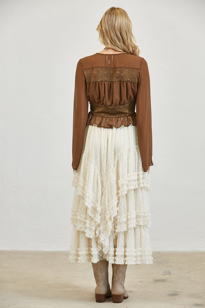 Lace Peplum Blouse - Chocolate
