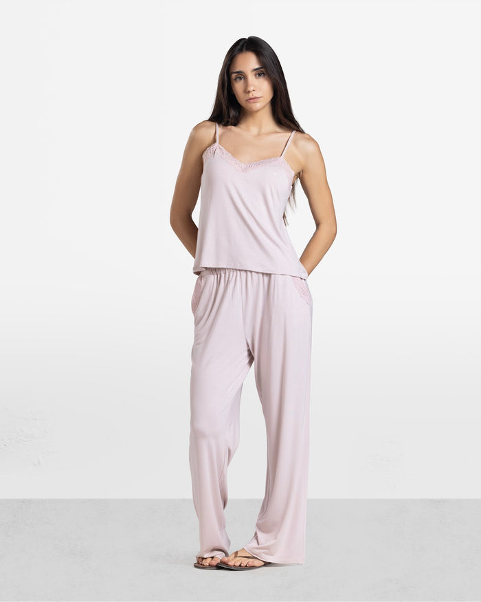 LACE TRIM CAMI PANTS SET POWDER PINK 1