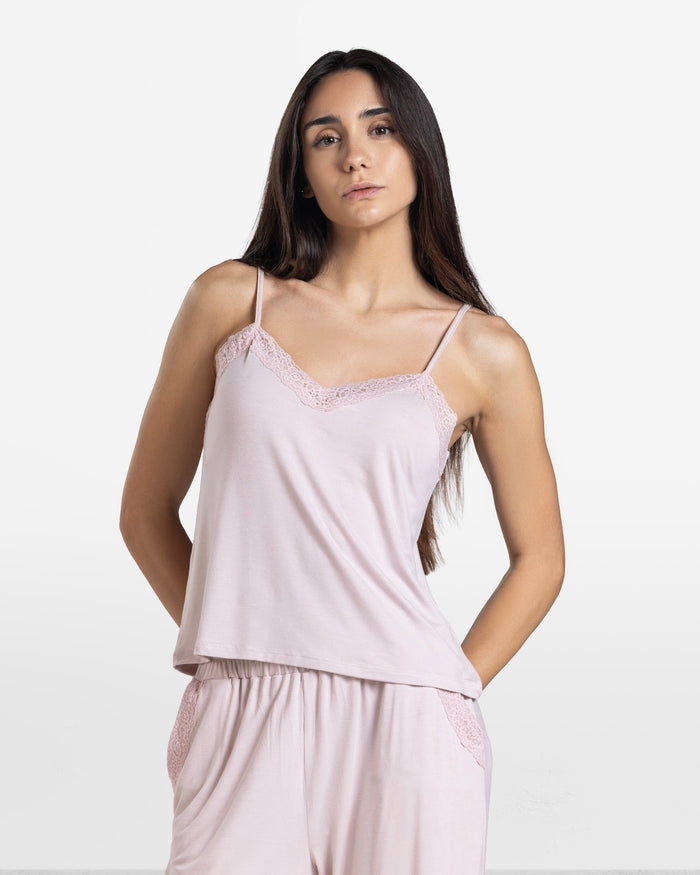 LACE TRIM CAMI PANTS SET POWDER PINK 4