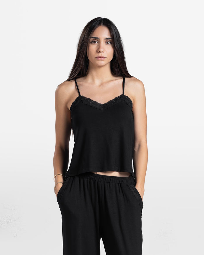 LACE TRIM CAMI PANTS SET BLACK 1