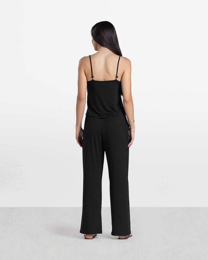 LACE TRIM CAMI PANTS SET BLACK 2