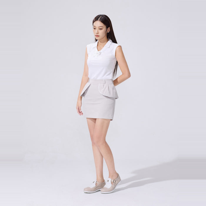 Lace Trim Flap Skirt (Beige)