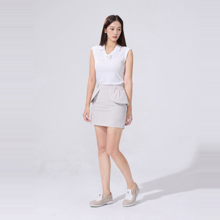 Lace Trim Flap Skirt (Beige)