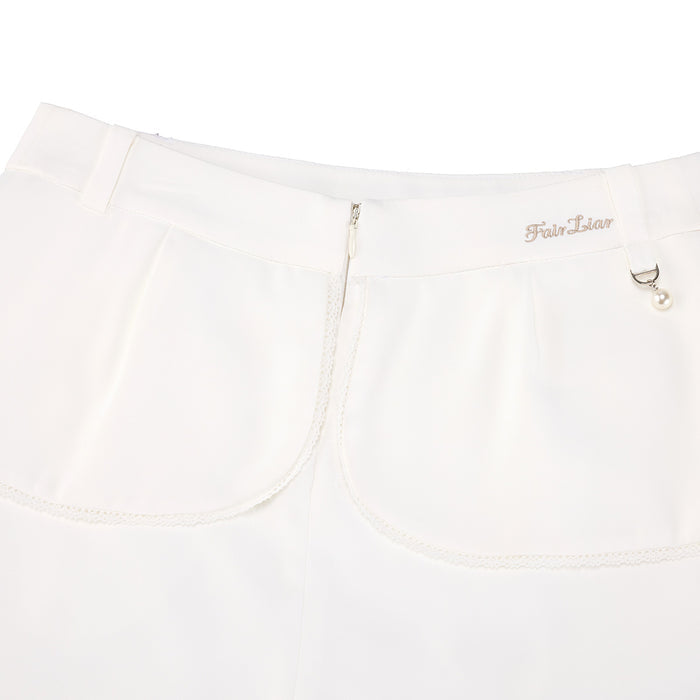 Lace Trim Flap Skirt (White)