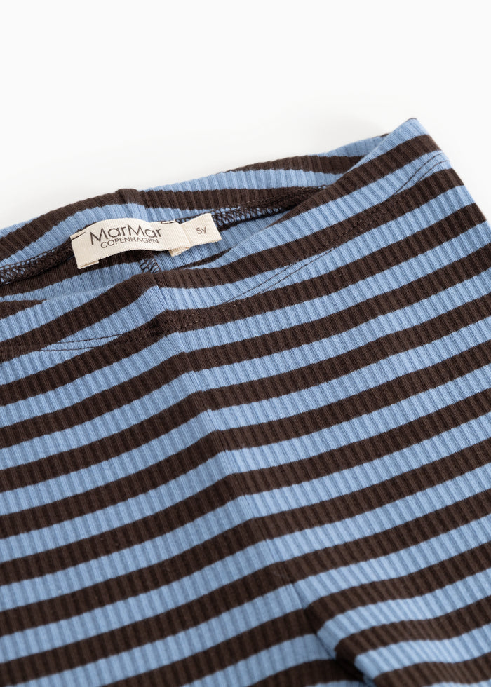 Striped leggings with elastic lining and MarMar brand at the waist.