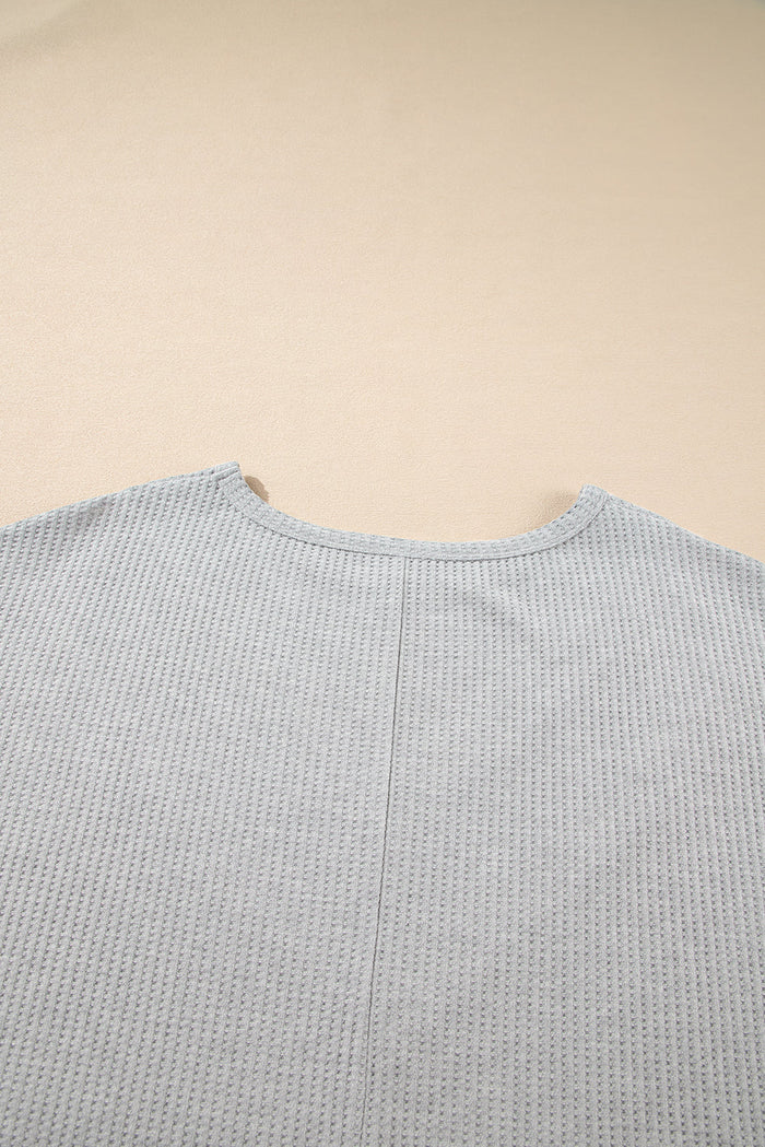 Light Grey Lace Insert Waffle Ruffle Short Sleeve Plus Size Top - Size/Plus Tops/Plus Tops & Tees