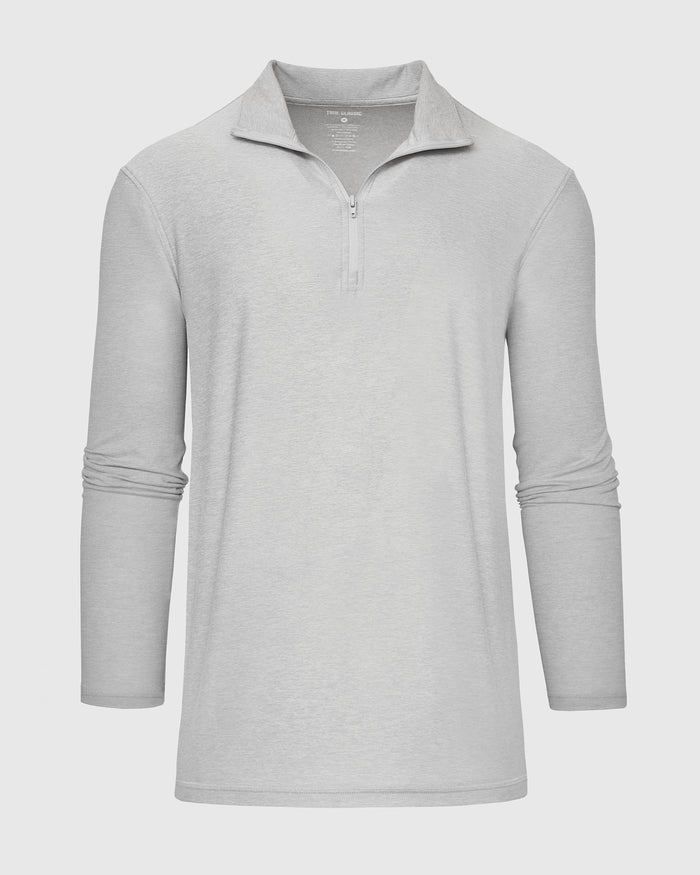 Light Heather Gray Active Quarter Zip Shirt with minimalist design and quarter-zip collar.