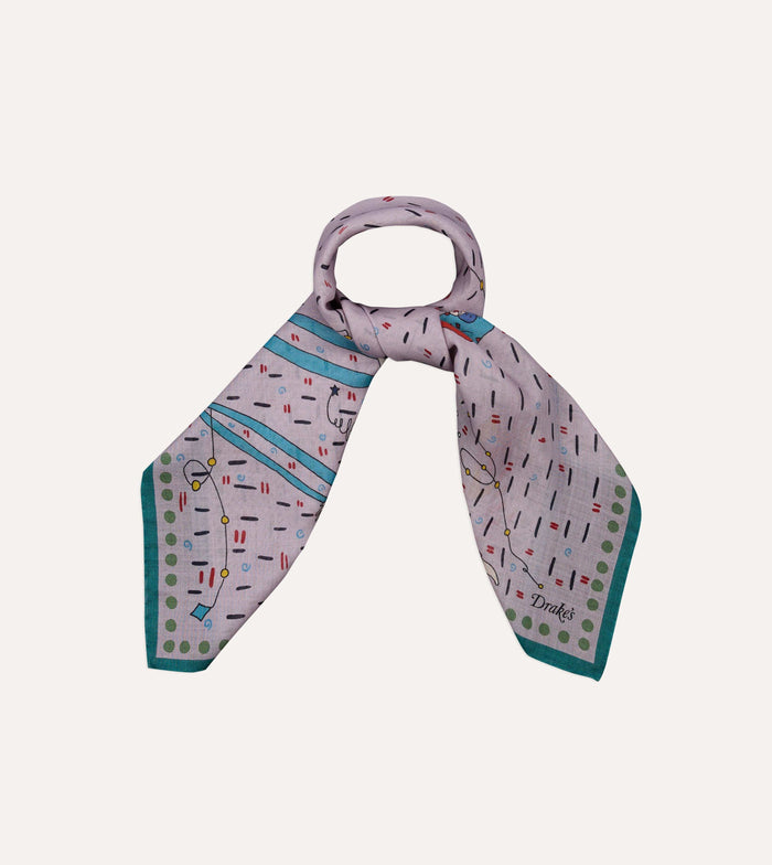Lilac Acrobat Print Wool-Silk Bandana