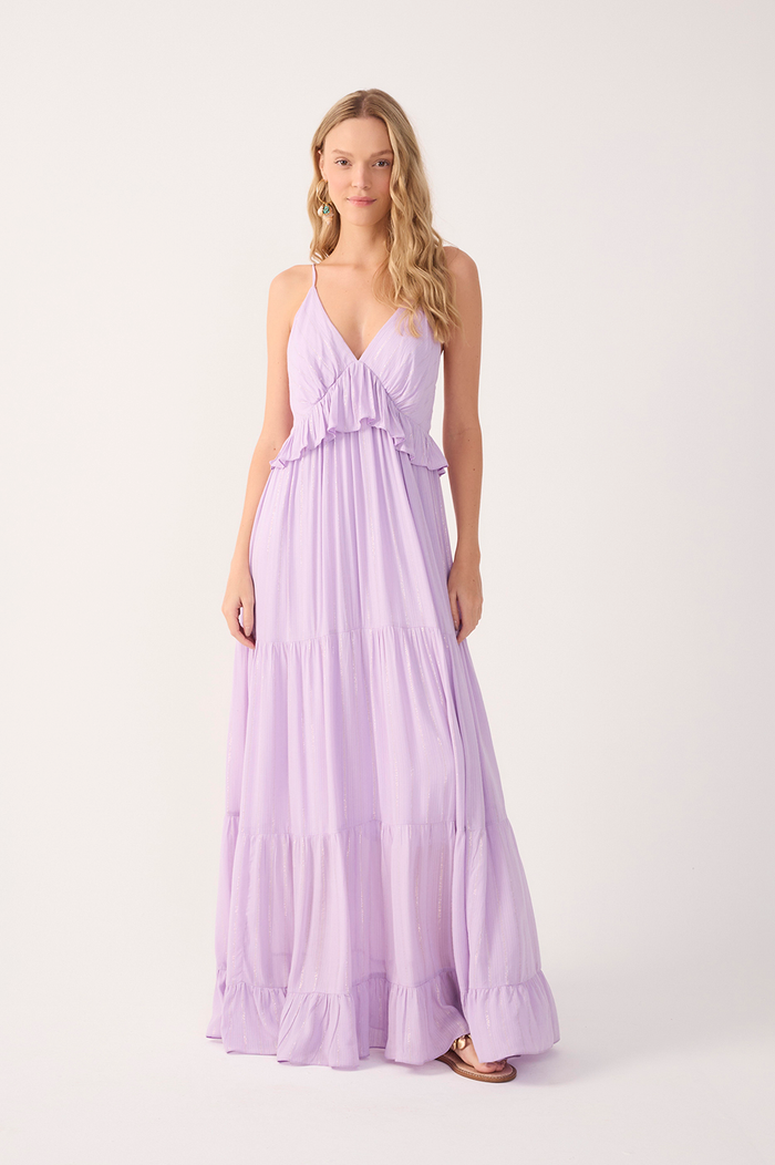 Lilac Ruffled V Neck Maxi Dress_2
