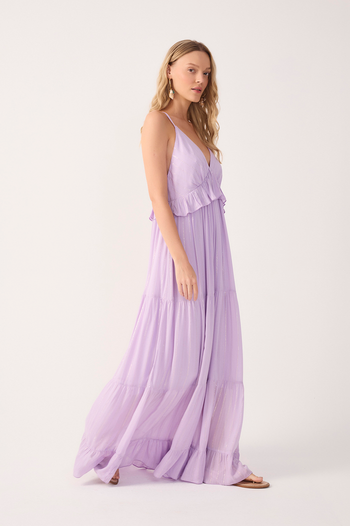 Lilac Ruffled V Neck Maxi Dress_3