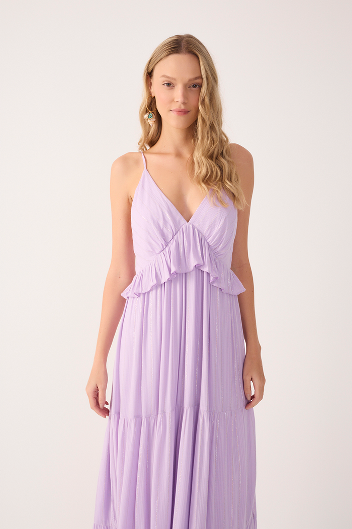 Lilac Ruffled V Neck Maxi Dress_4