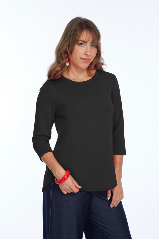 LIOR ZOFI Top Women's 3/4 Ponte Knit Top - Black