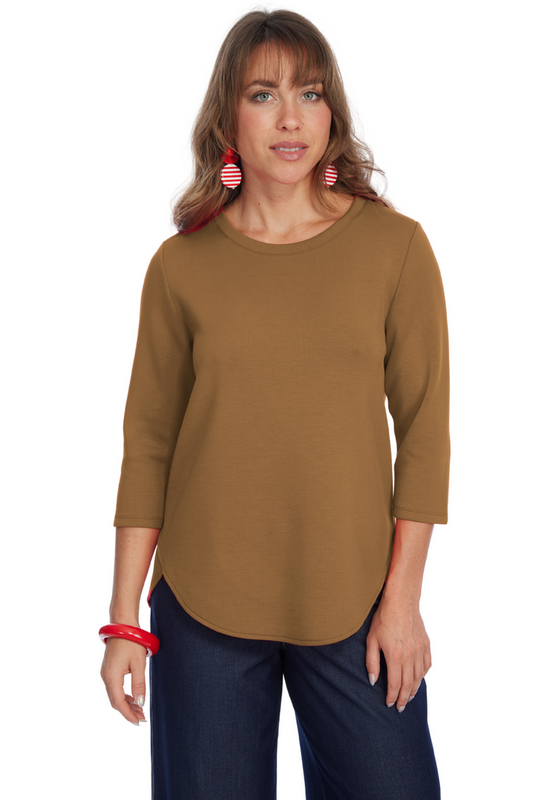 LIOR ZOFI Top Women's 3/4 Ponte Knit Top - Caramel