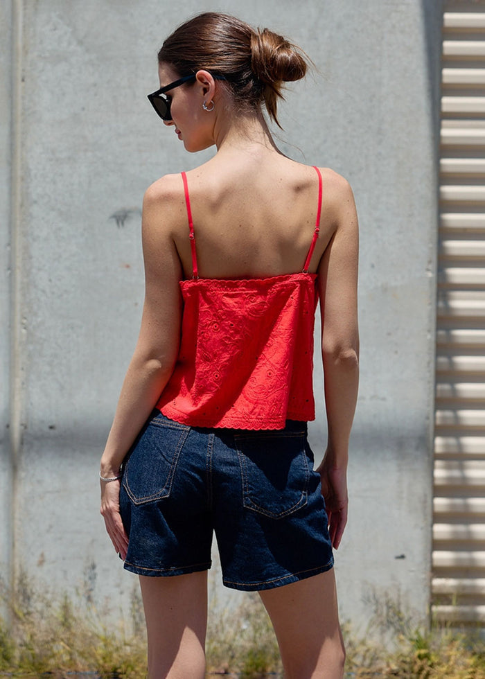 Livi Eyelet Embroidered Tank - Red