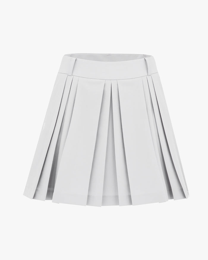 Logo Embellished Pleated Skirt (Grey)