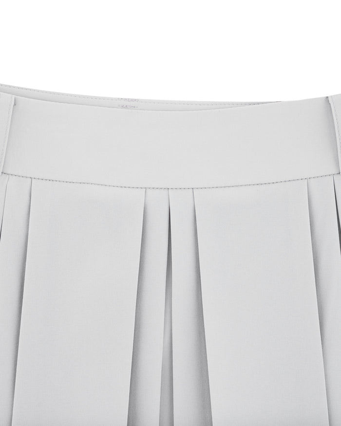 Logo Embellished Pleated Skirt (Grey)
