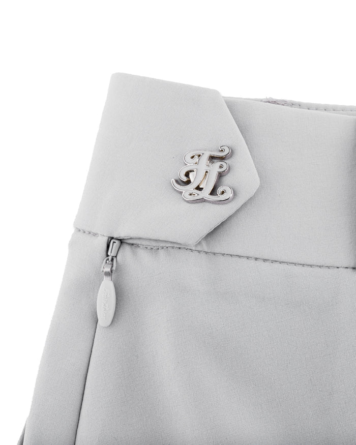 Logo Embellished Pleated Skirt (Grey)