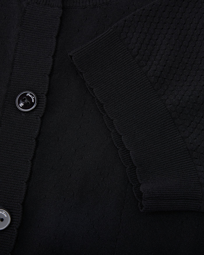 Logo Jacquard Short Sleeve Cardigan (Black)