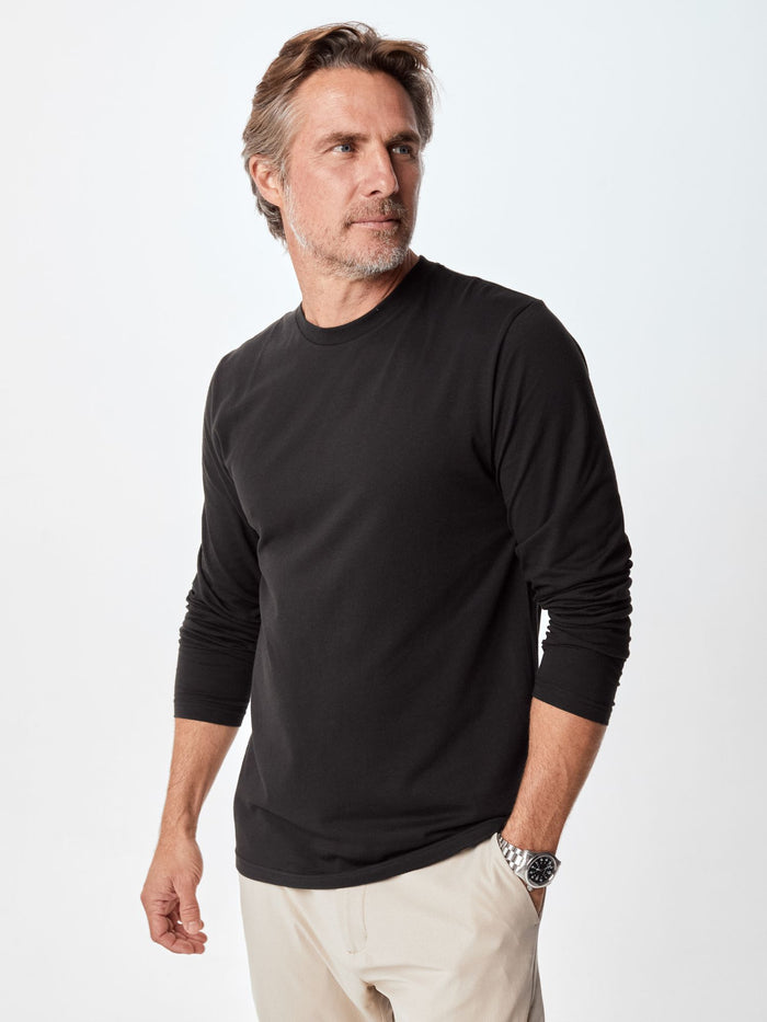 Ariel is 6'1, 175lbs and wears a size M # Men's Long Sleeve Crew Tee | 5-Pack | Fresh Clean Threads