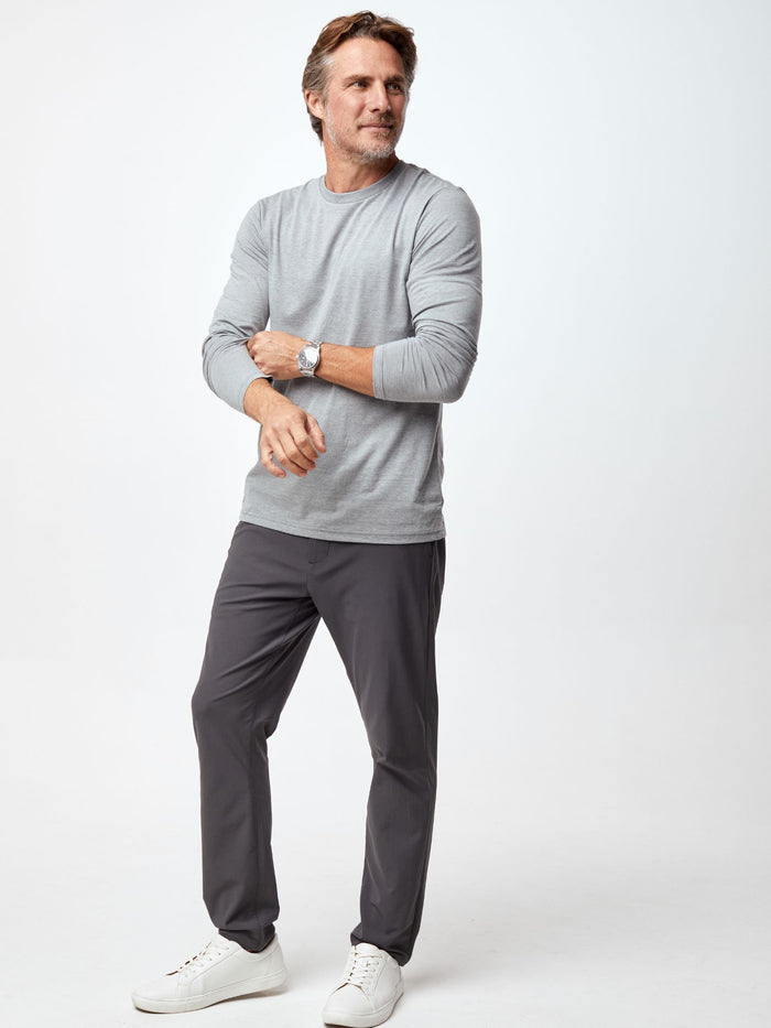 Ariel is 6'1, 175lbs and wears a size M # Men's Long Sleeve Crew Tee | 5-Packs | Fresh Clean Threads