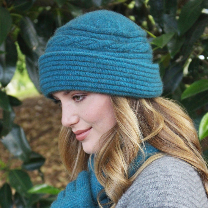 Merino & Possum Ribbed Clouche Hat - Teal