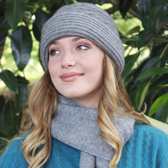 Merino & Possum Ribbed Clouche Hat - Silver