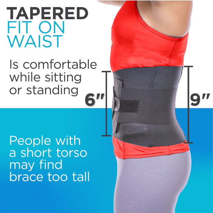 The lower back brace for chronic pain relief from sciatica and pinched nerves is 9 inches tall