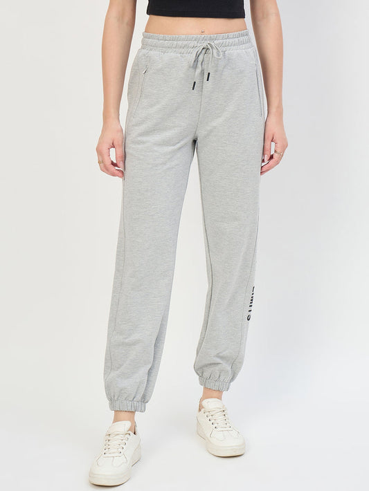 Madame Grey Cotton Blend Tapered Track Pants