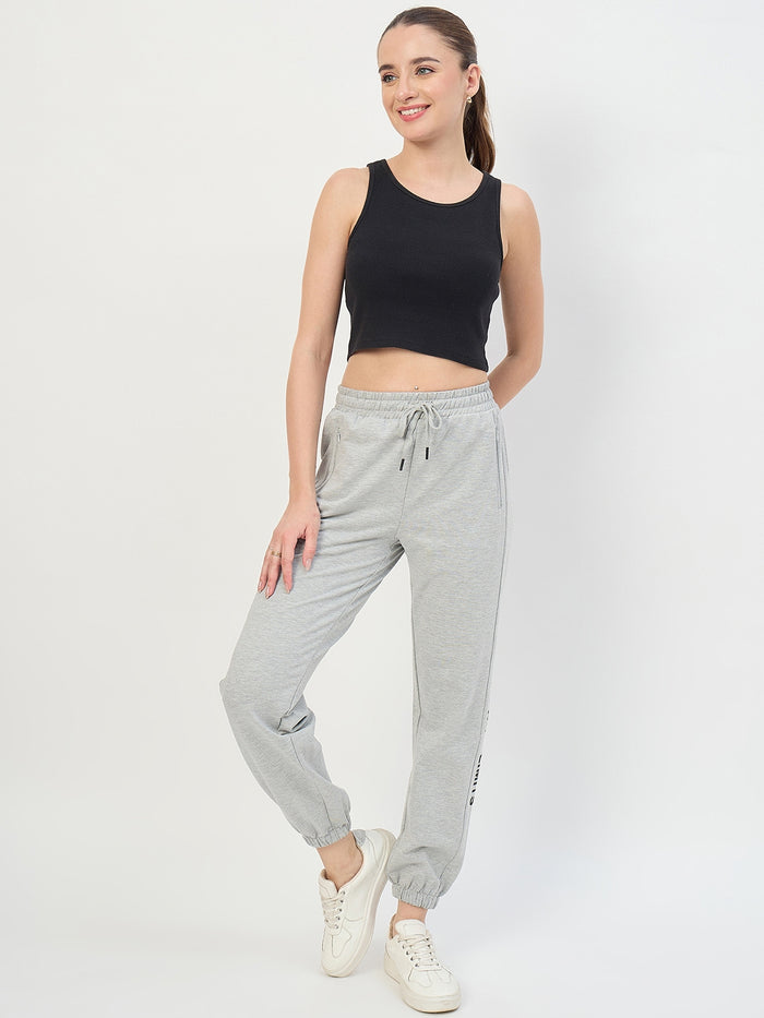 Madame Grey Cotton Blend Tapered Track Pants