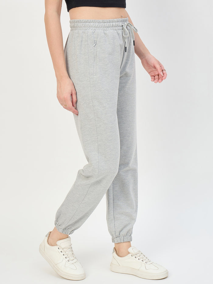 Madame Grey Cotton Blend Tapered Track Pants