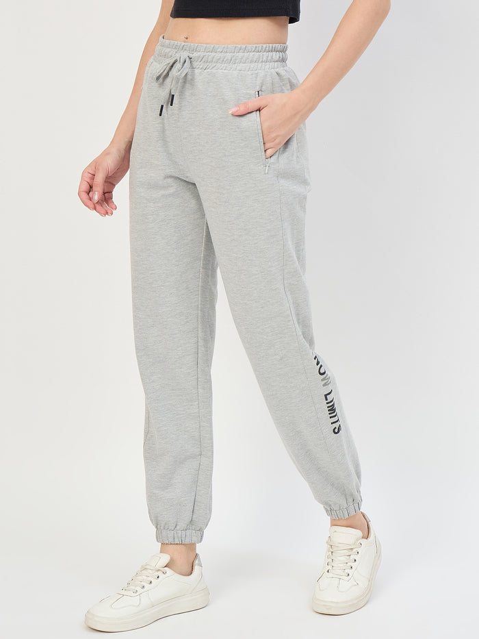 Madame Grey Cotton Blend Tapered Track Pants