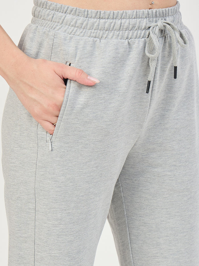 Madame Grey Cotton Blend Tapered Track Pants