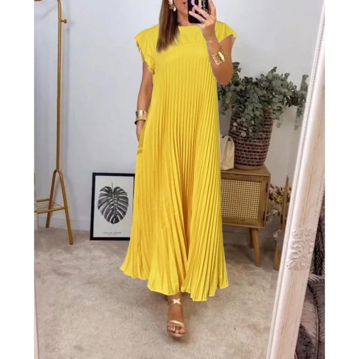 Mara - Robe Plissée Femme avec Détails de Couleur