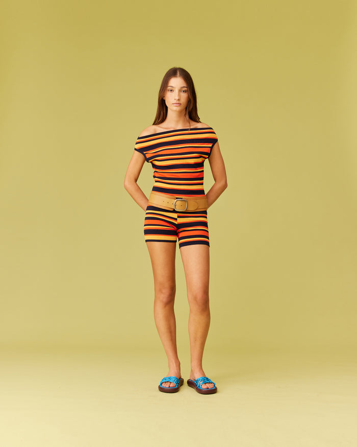 MARLA SHORTS TANGERINE NAVY STRIPE
