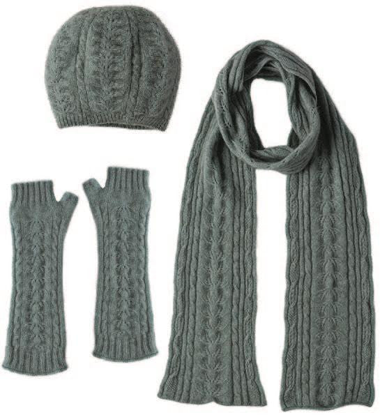 Merino and Possum glovelets, beret and scarf in colour Mint