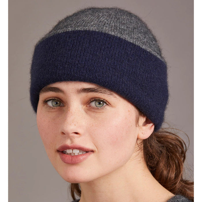 McDonald - Possum and Merino Two Tone Beanie (6102) Navy/Pewter