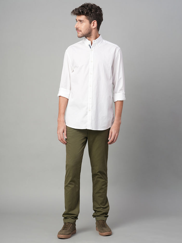 Men's 100% Cotton Band Collar Contrast Shirt White