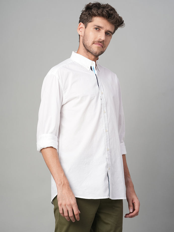 Men's 100% Cotton Band Collar Contrast Shirt White